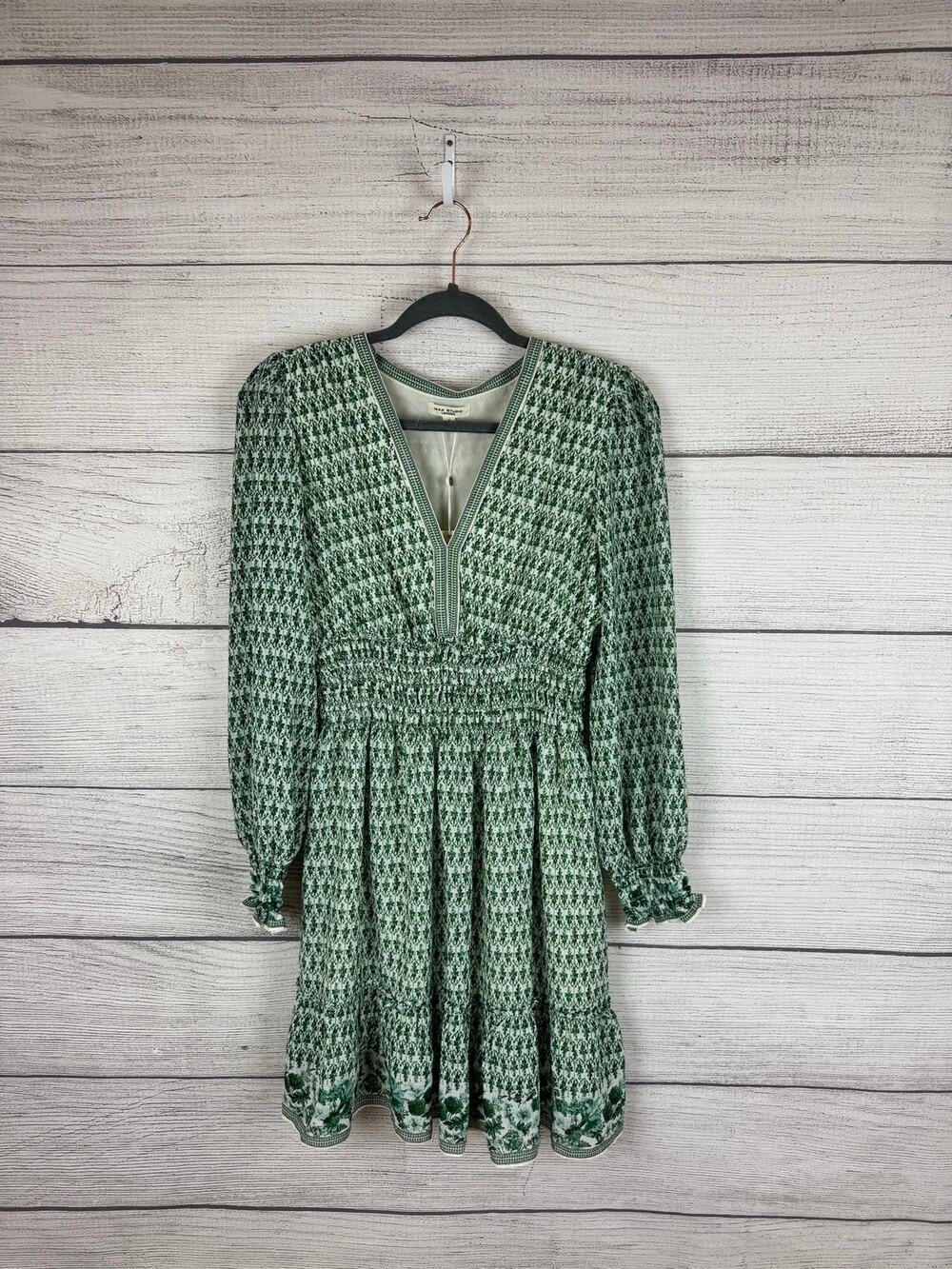 Max Studio Women's Cream & Green Clover Long Sleeve Dress Size Small